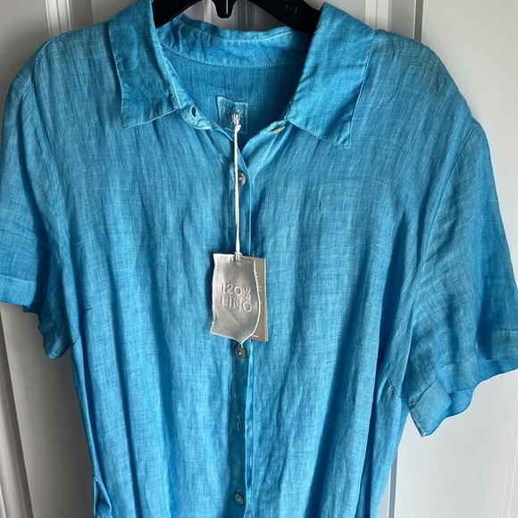 NEW 120 LINO 100% Linen Mini Shirt Dress Marine 1368tn - Picture 3 of 8
